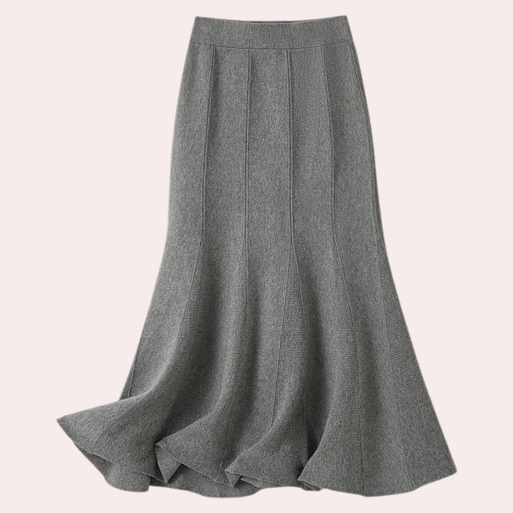 Grijze Damesrok Elise met hoge taille, comfortabel en stijlvol voor lente/zomer damesmode.