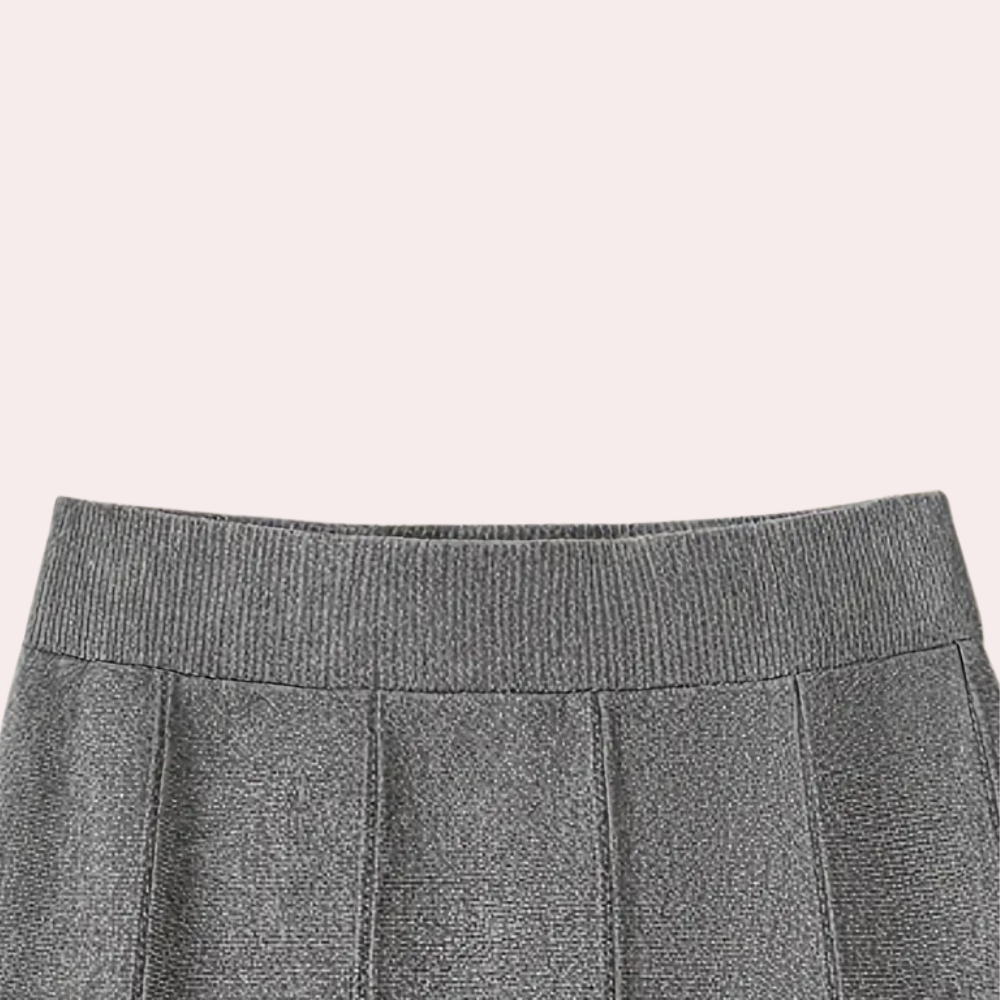 Elegante grijze Damesrok Elise met hoge taille, perfect te combineren voor een veelzijdige look.