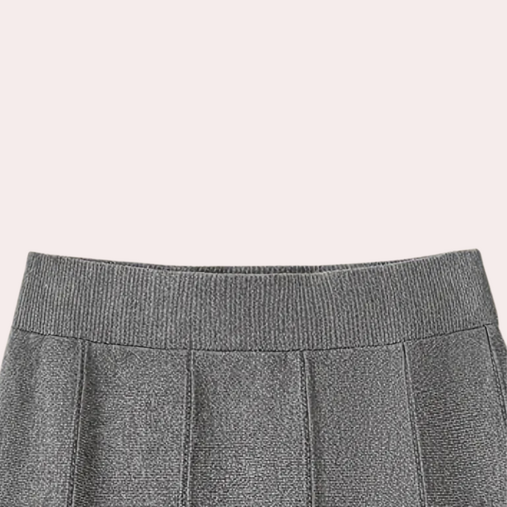 Elegante grijze Damesrok Elise met hoge taille, perfect te combineren voor een veelzijdige look.