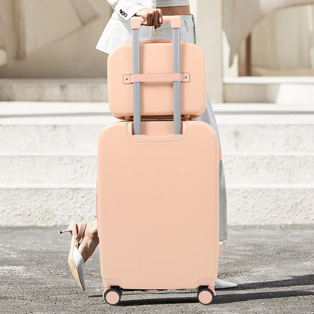 Groen-roze Vienna Duo hardshell kofferset met cosmeticaset. Perfect voor duurzaam reizen en vakantie.