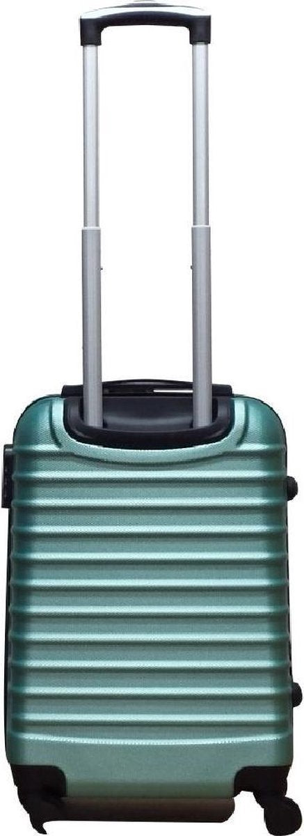Twee groene hardcase reiskoffers, model Napoli, voor georganiseerd en stijlvol reizen.