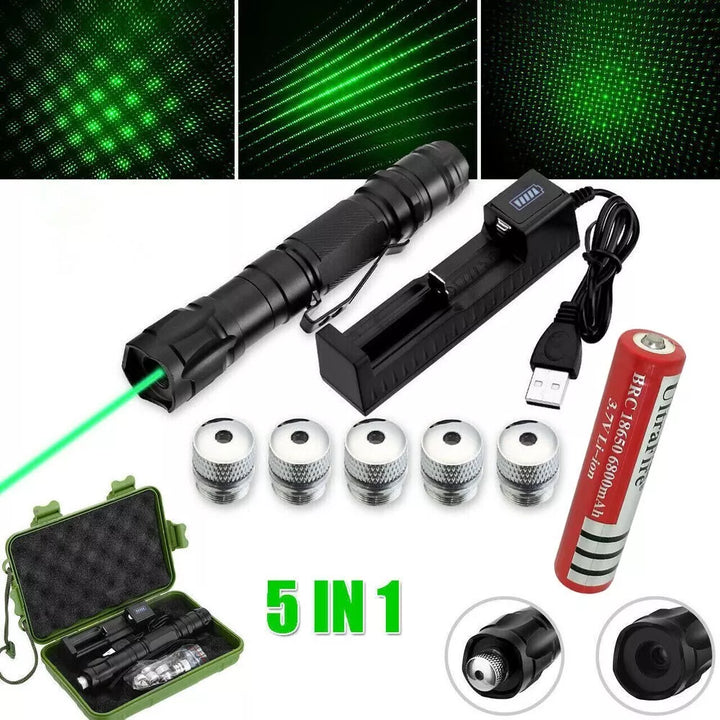 Compacte oplaadbare groene laserpointer, krachtig en zichtbaar, ideaal voor wandelen en presentaties.