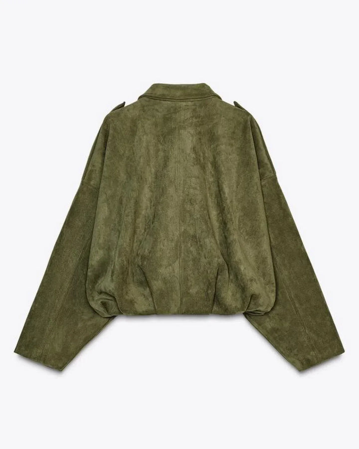 Bruine leren oversized damesjas, casual en city-chic, perfecte tussenjas voor lente/herfst.