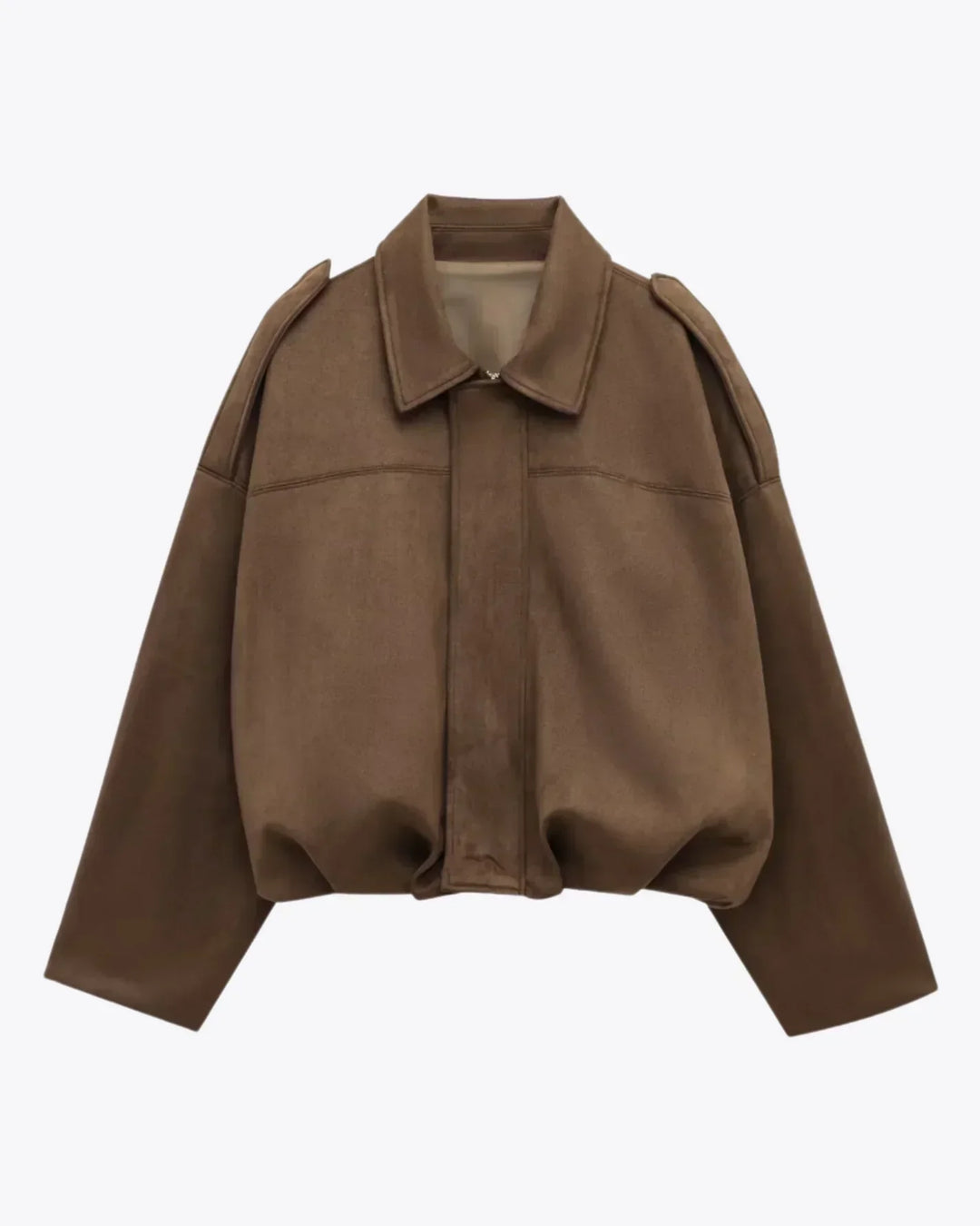 Groene oversized leren jas dames, met moderne city-chic snit, elegant en comfortabel.