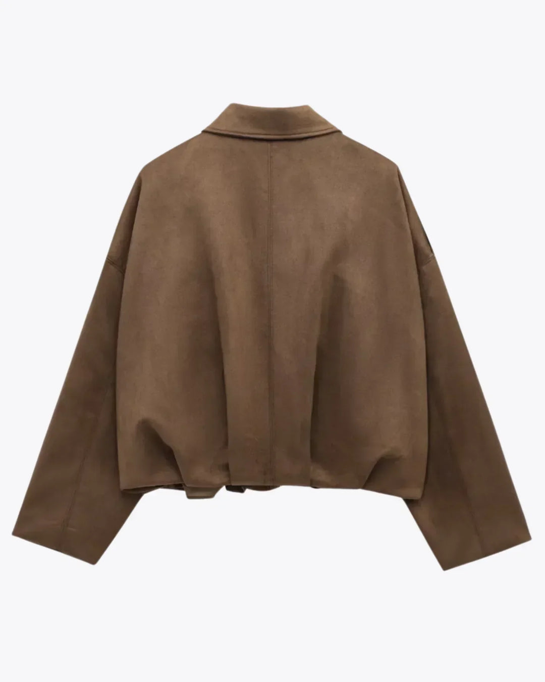 Veelzijdige bruine oversized leren damesjas, city-chic, comfortabel en modieus voor diverse gelegenheden.