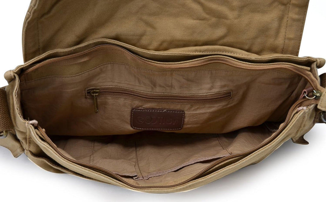 Stijlvolle groene vintage laptop tas, een praktische messenger tas voor mannen en vrouwen, ideaal voor school.