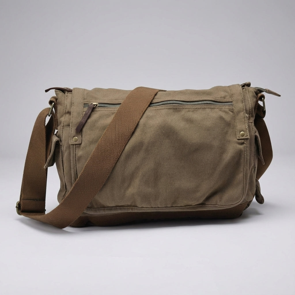 Groene vintage messenger tas met verstelbare riem, een duurzame canvas schoudertas voor al je spullen.