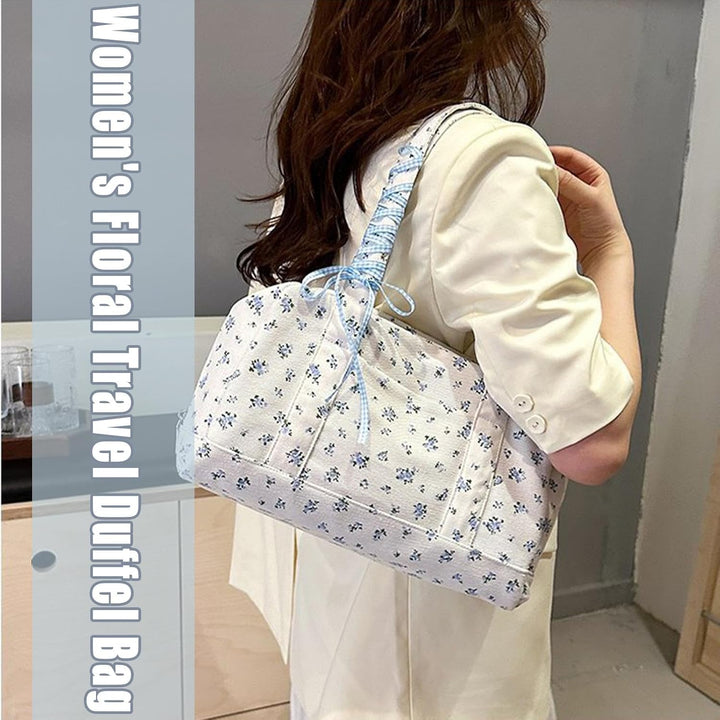 Moderne Floria weekendtas: stijlvolle canvas damestas met strik, een modieus reis accessoire voor vrouwen.