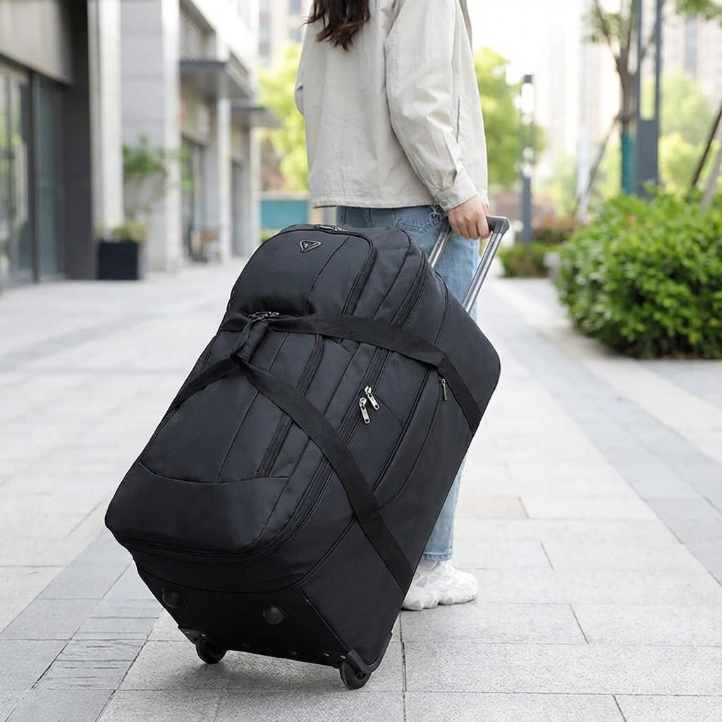 Grote opvouwbare reistas trolley, ideaal voor comfortabel reizen. Stevige duffelbag met wielen voor vakantie.