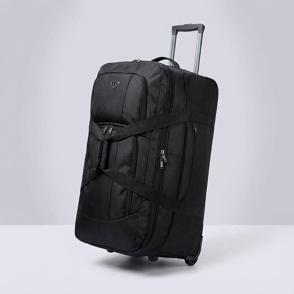 Compacte opgevouwen FoldRover reistas trolley, perfect als lichtgewicht bagage of weekendtas.
