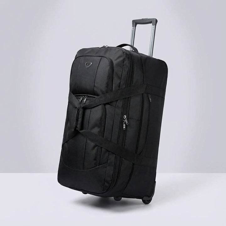 Compacte opgevouwen FoldRover reistas trolley, perfect als lichtgewicht bagage of weekendtas.