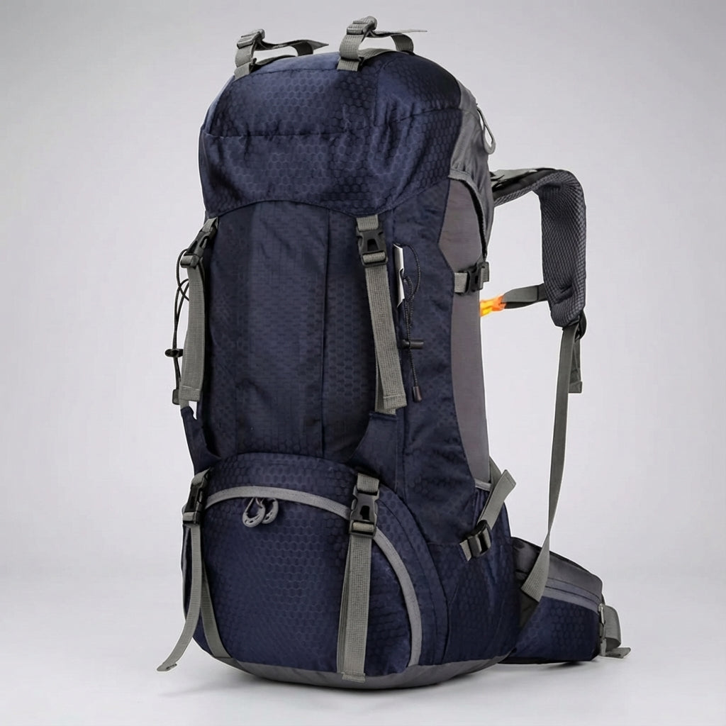 Grote rugzak voor avonturiers, geschikt voor trekking en wandelen; waterafstotend materiaal beschermt inhoud.