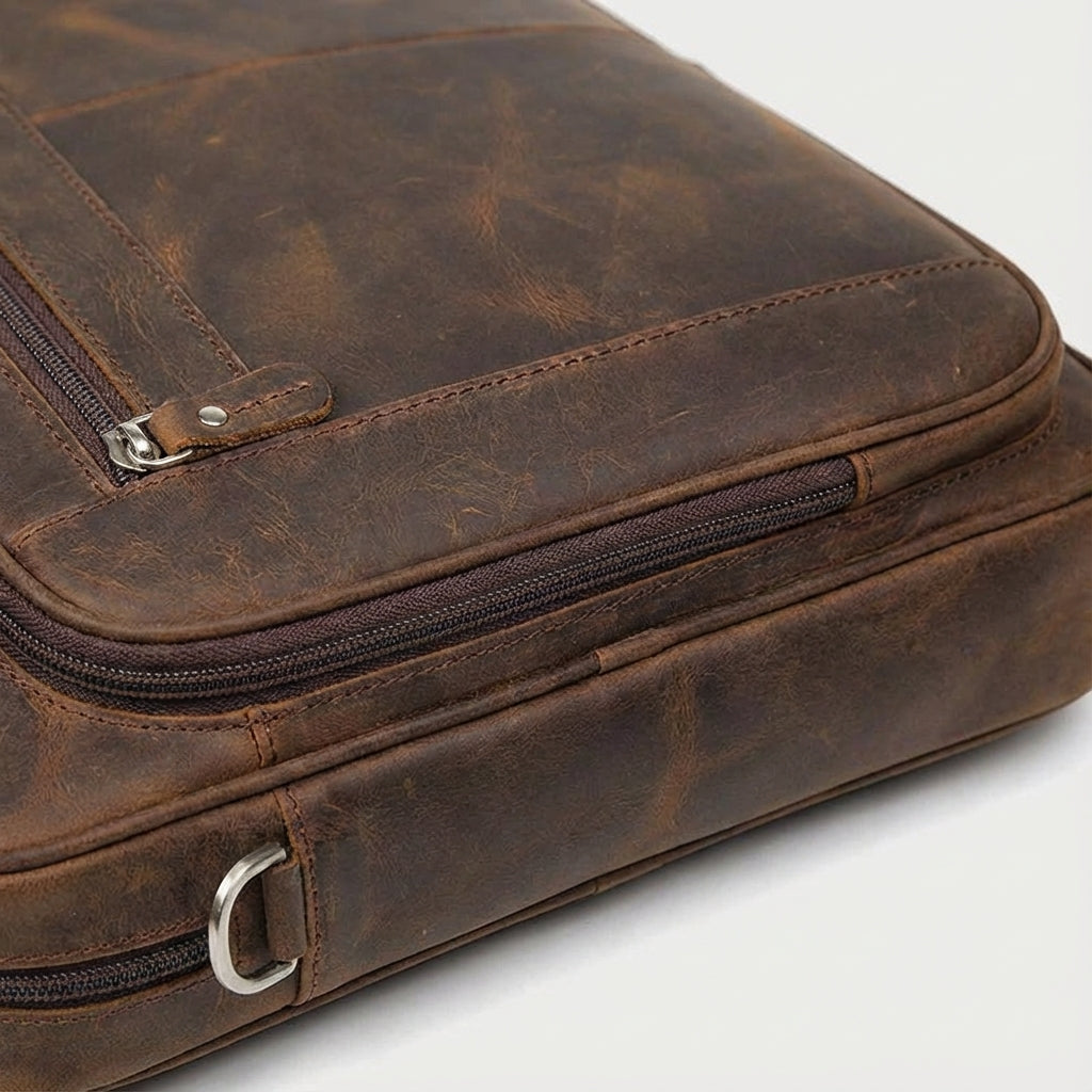 Durabinder grote professionele bruine leren laptoptas en aktetas, perfect voor heren en dames.