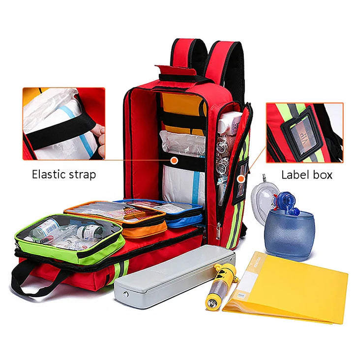 Georganiseerde medische tas RescueReady, compacte EHBO-kit voor efficiënte noodhulp.