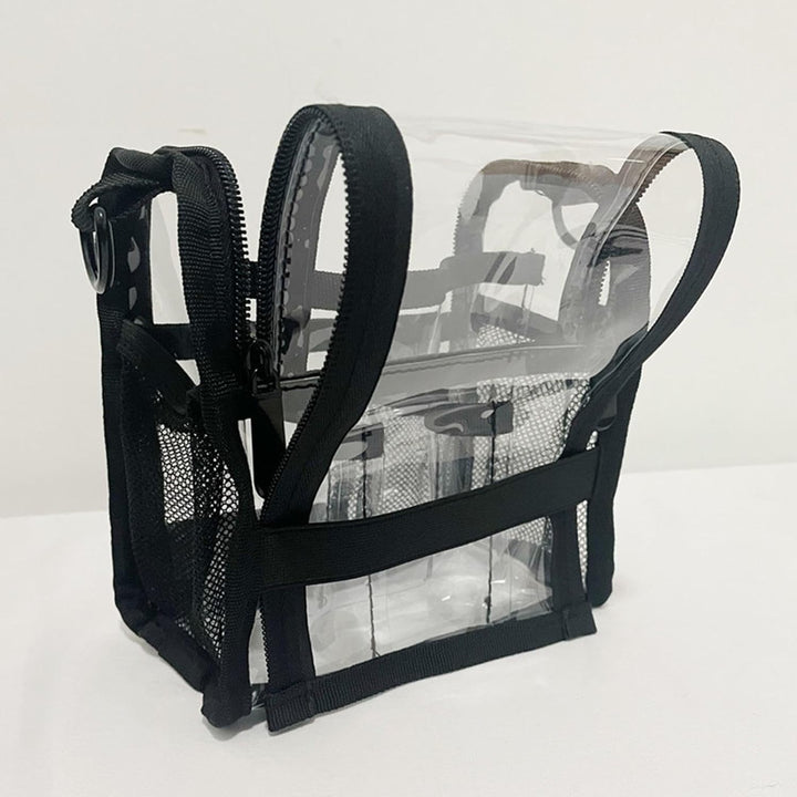Transparante make-up tas van Aveline voor snelle identificatie van inhoud en accessoires.