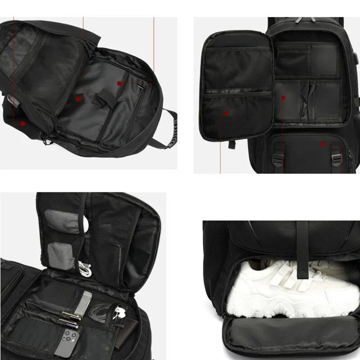Unisex backpack comfortabel gedragen tijdens wandeling in de natuur. Grote capaciteit 50-80L, ideaal voor outdoor avonturen.