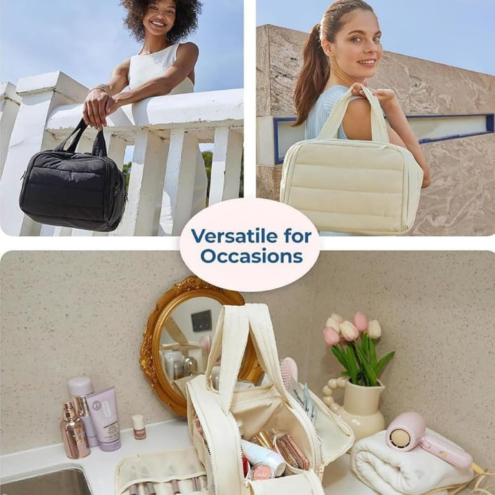 Functionele Selvane 4-in-1 dames reistas. Grote waterdichte beauty organizer en make-up toilettas.
