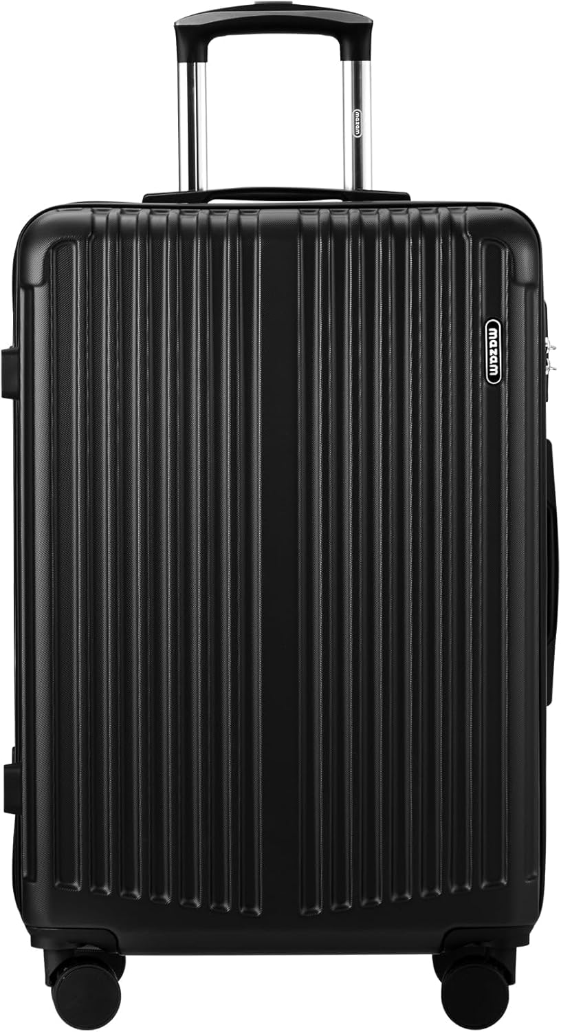 Duurzame grote zwarte hard-shell reiskoffer, perfect voor vakanties; voorzien van soepele 360° wielen.