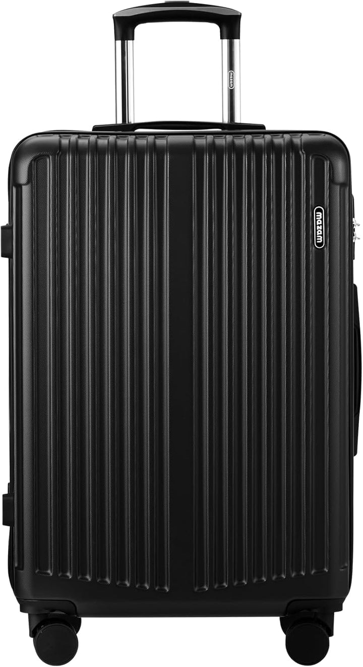 Duurzame grote zwarte hard-shell reiskoffer, perfect voor vakanties; voorzien van soepele 360° wielen.