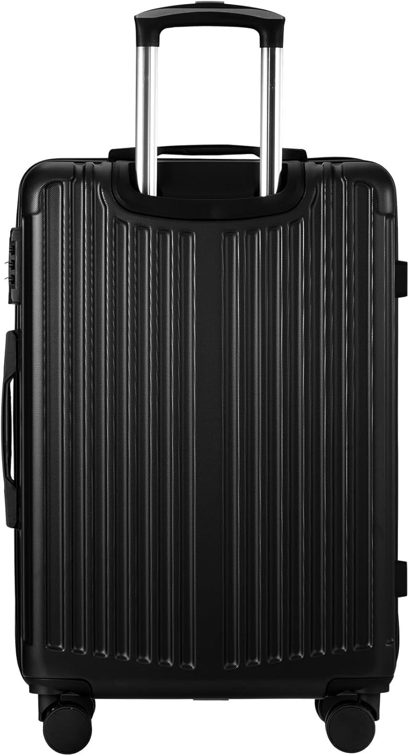 Robuuste zwarte hard-shell reiskoffer met handige 360° zwenkwielen en een veilig TSA-slot voor je bagage.
