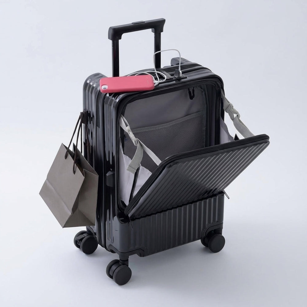 CarryNex handbagage koffer met praktisch voorvak voor laptop en documenten. Ideaal voor gemakkelijk reizen.