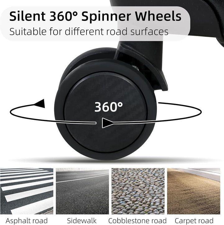 Reiskoffer met stille 360° draaibare wielen voor moeiteloos transport. Perfecte, lichtgewicht handbagage.