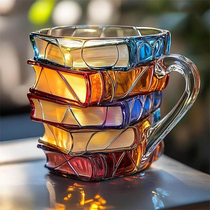 Handgemaakte 3D boekenmok, unieke literaire koffiekop voor boekenliefhebbers. Perfect cadeau of decoratie.