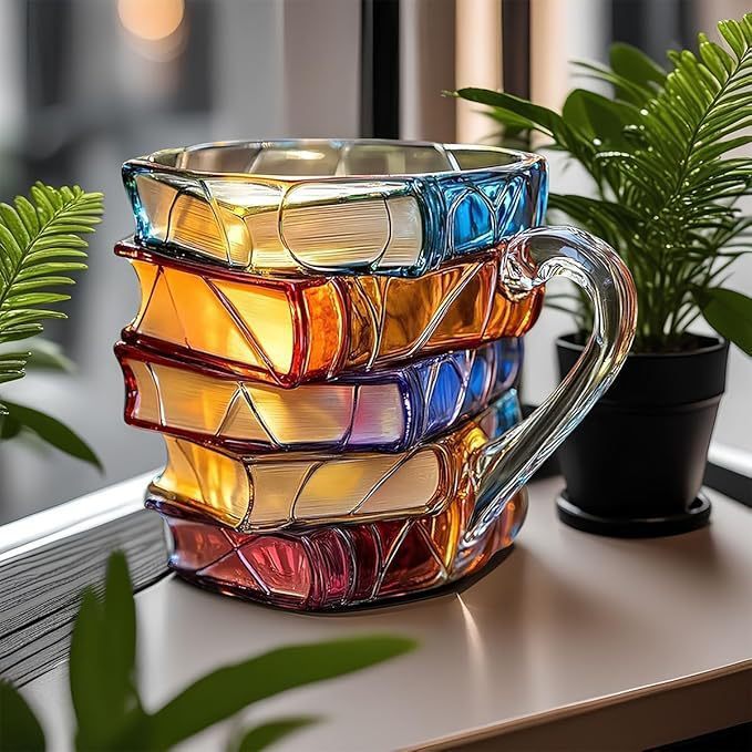 Gedetailleerde handgemaakte boekenmok, ideaal als theemok of unieke koffiekop. Een must-have voor literatuurfans.