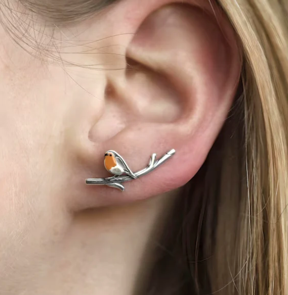 Prachtige roodborstje oorbellen, handgemaakt glasinlood design. Levendig vogel sieraad voor dames, hypoallergeen.