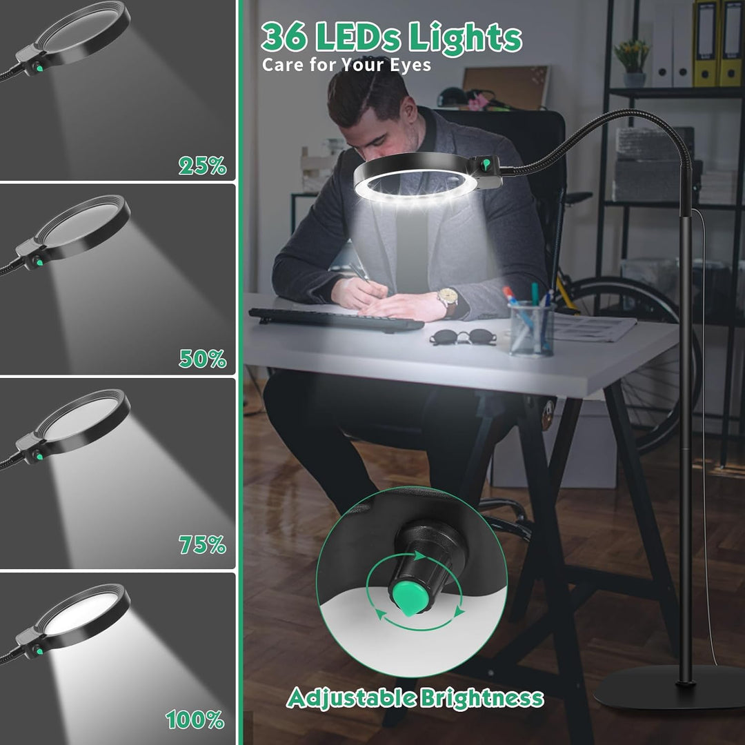 Handsfree leeshulp met LED verlichting, optisch acryl lens, voor comfortabel lezen en detailwerk.