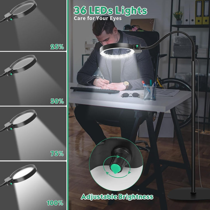 Handsfree leeshulp met LED verlichting, optisch acryl lens, voor comfortabel lezen en detailwerk.
