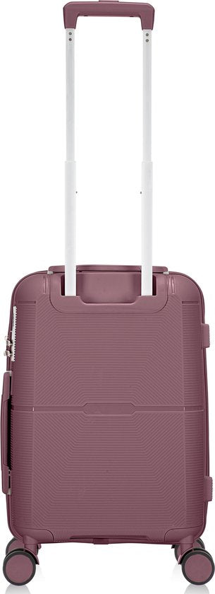 Compacte harde handbagage koffer met duurzame schaal en soepele draaiwielen.