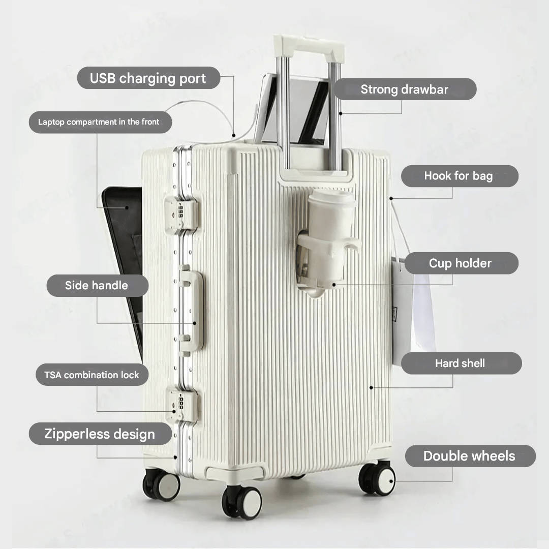 Zakelijke reiskoffer Manhattan Pro, compacte hartschalen met USB-poort en ritsloos.