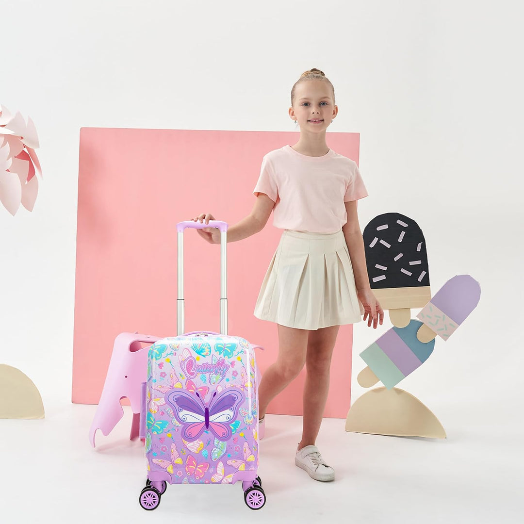 Stijlvolle 5-delige kinderbagageset met harde koffer en 360° spinnerwielen voor kids.