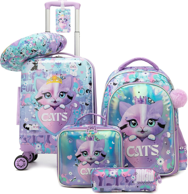 Kinderbagageset 5-delig: harde koffer met soepele spinnerwielen, perfect voor jonge reizigers.