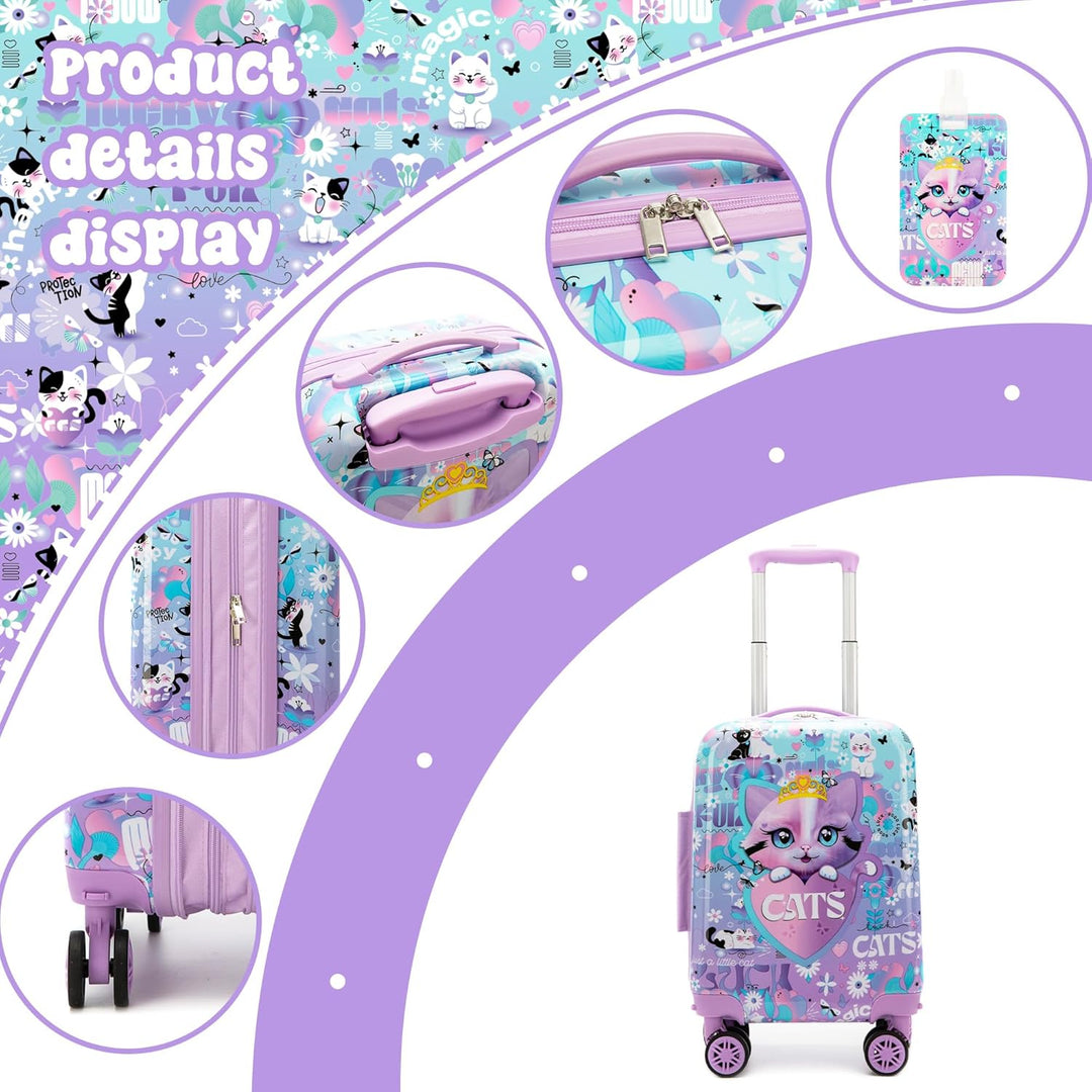 Robuuste 16-inch harde kinderkoffer met spinnerwielen, inbegrepen in 5-delige reisset.