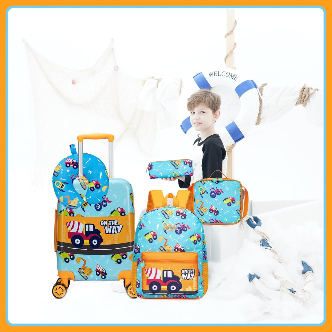 Complete 5-delige kinderbagageset: harde koffer met spinnerwielen, perfect voor reizen.