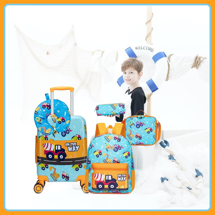 Complete 5-delige kinderbagageset: harde koffer met spinnerwielen, perfect voor reizen.