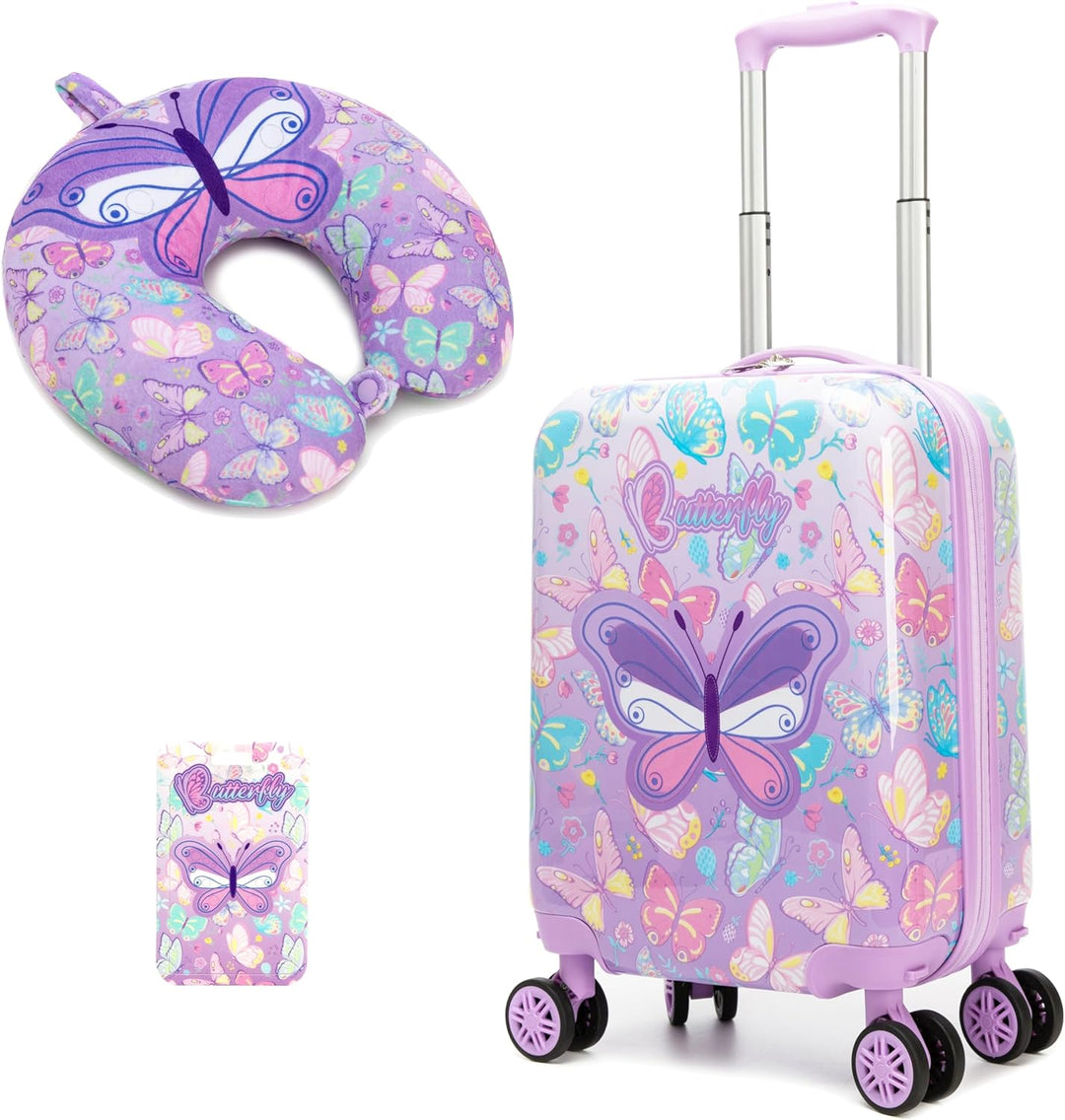 Harde kinderkoffer met 5-delige accessoireset en multidirectionele spinnerwielen.