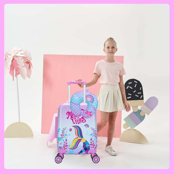 Multifunctionele 5-delige kinderbagage, inclusief harde koffer en kindvriendelijke items.