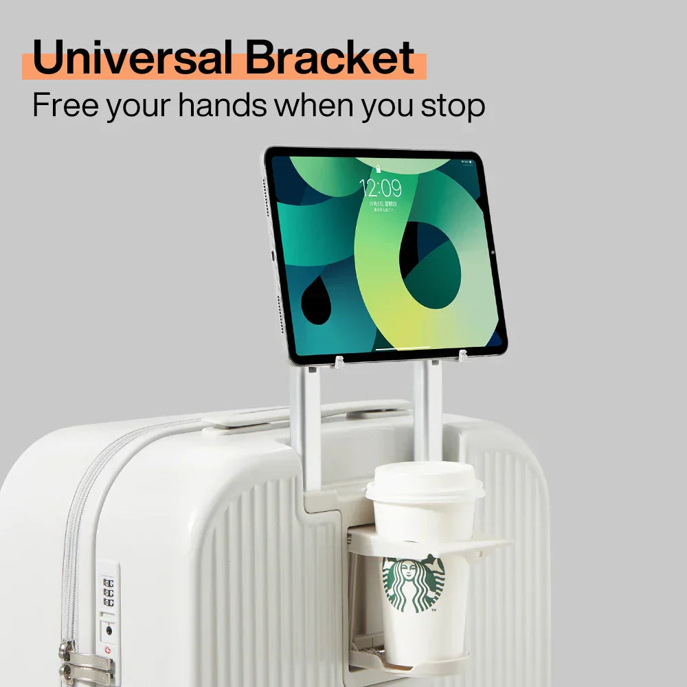 Praktische hartschalen reiskoffer Lyon met beker- en telefoonhouder; perfect voor zorgeloos reizen.