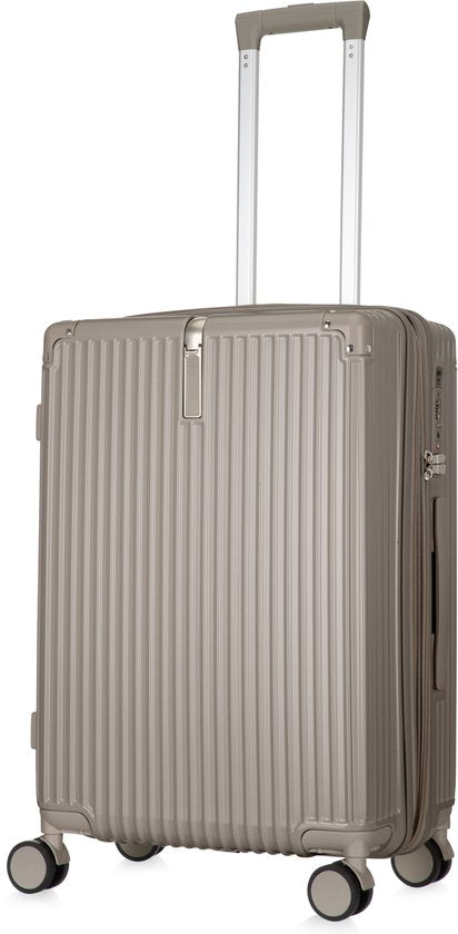 Duurzame hardshell reiskoffer Mykonos met uitklapbare bekerhouder en veilige TSA-sluiting.
