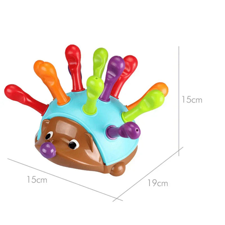 "Hedgehog Sensory Toy: kleurrijke egel met tactiele stekels voor motoriek en kleurherkenning bij kinderen."