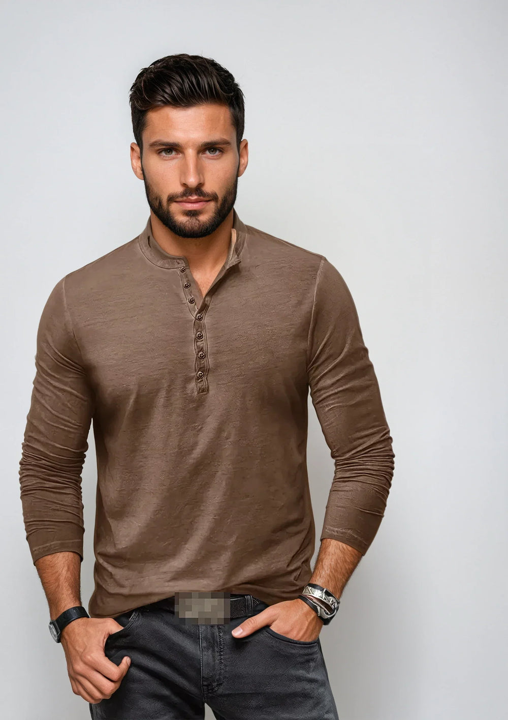 Herentrui met lange mouwen, Henley-stijl, veelzijdig, stijlvolle halslijn, zachte stof, regular fit.