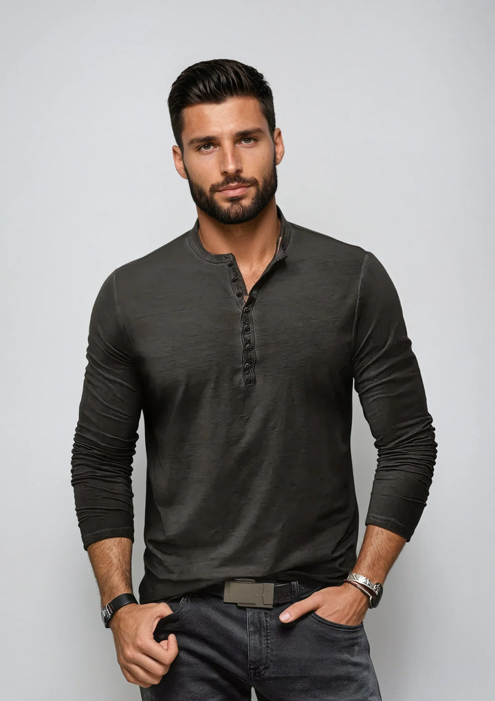 Herentrui met lange mouwen, Henley-stijl, veelzijdig, stijlvolle halslijn, zachte stof, regular fit.