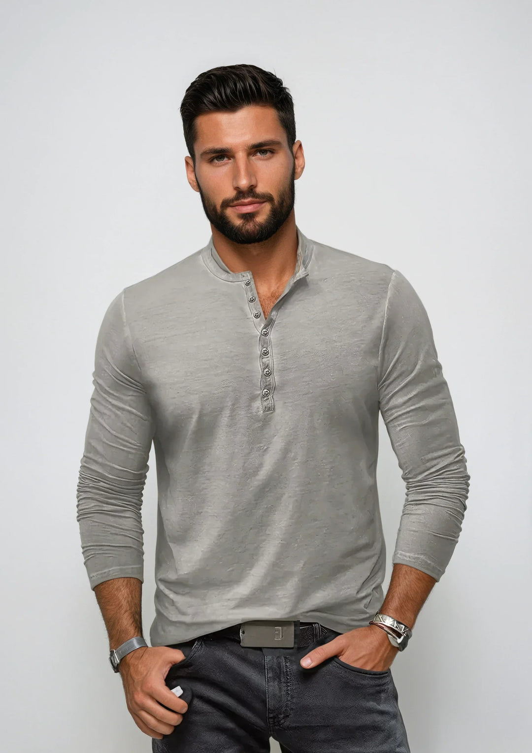 Herentrui met lange mouwen, Henley-stijl, veelzijdig, stijlvolle halslijn, zachte stof, regular fit.