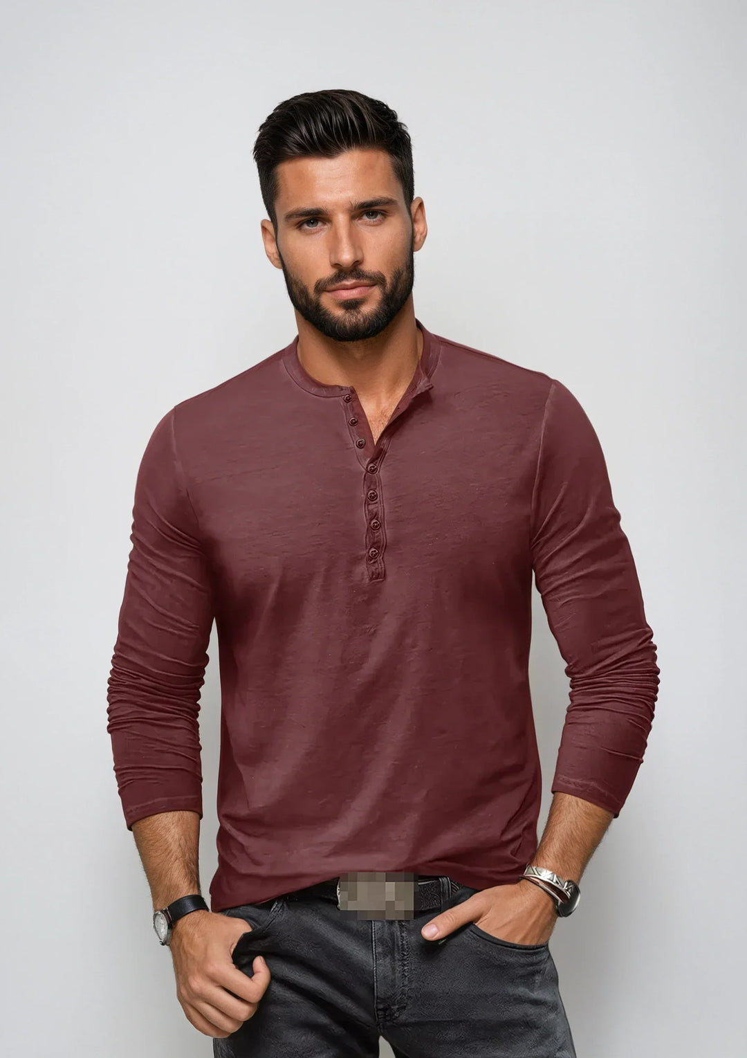 Herentrui met lange mouwen, Henley-stijl, veelzijdig, stijlvolle halslijn, zachte stof, regular fit.