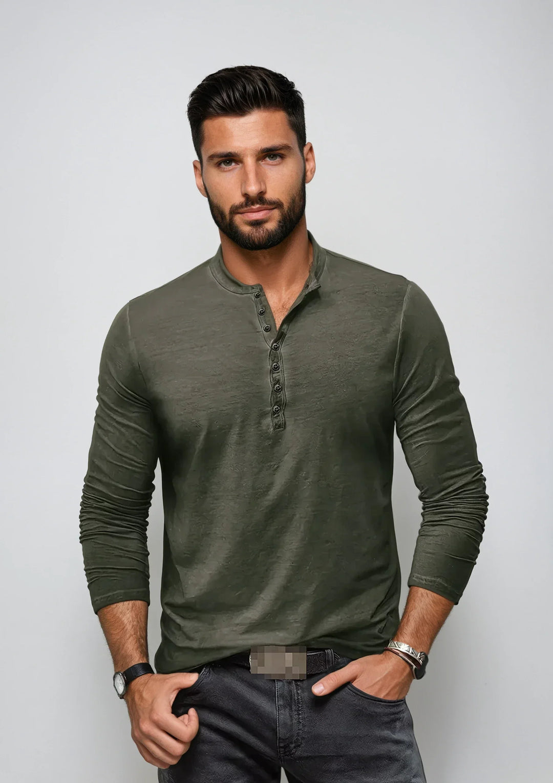 Herentrui met lange mouwen, Henley-stijl, veelzijdig, stijlvolle halslijn, zachte stof, regular fit.