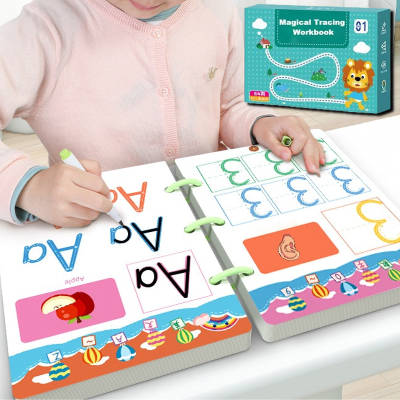 Herbruikbaar traceer werkboek set voor kinderen, ideaal voor fijne motoriek en voorschools leren.