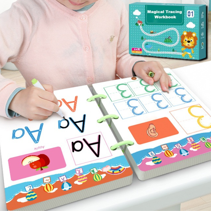 Herbruikbaar traceer werkboek set voor kinderen, ideaal voor fijne motoriek en voorschools leren.